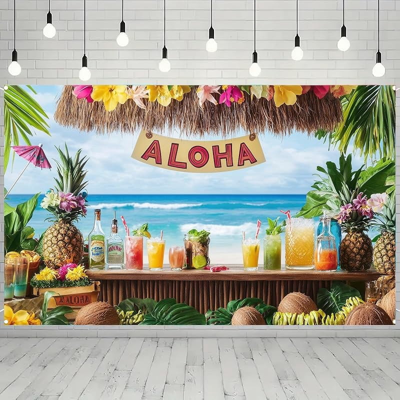 Oudain Sommer-Weihnachts-Deko Set – Banner, Hintergrund & Schilder Für Hawaii-Party, Polyester