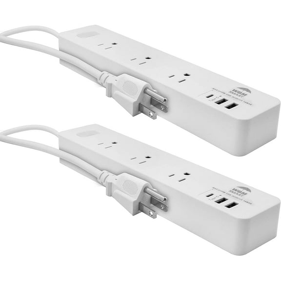 WBM Power Strip With Extension Cord 5.9 ft, 10A Flat Multi Outlet Extender with 2 USB Ports and 1 Type C Plug - 2 Pcs