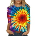 thumbnail image 2 of VBTAPA Women Rainbow Tie Dye Tee Shirt Trendy 3/4 Sleeve Crewneck Tops Plus Size Loose Fit Pullover Ladies Going Out Blouse Lightning Sales of The Day Multicolor XXXXL, 2 of 5