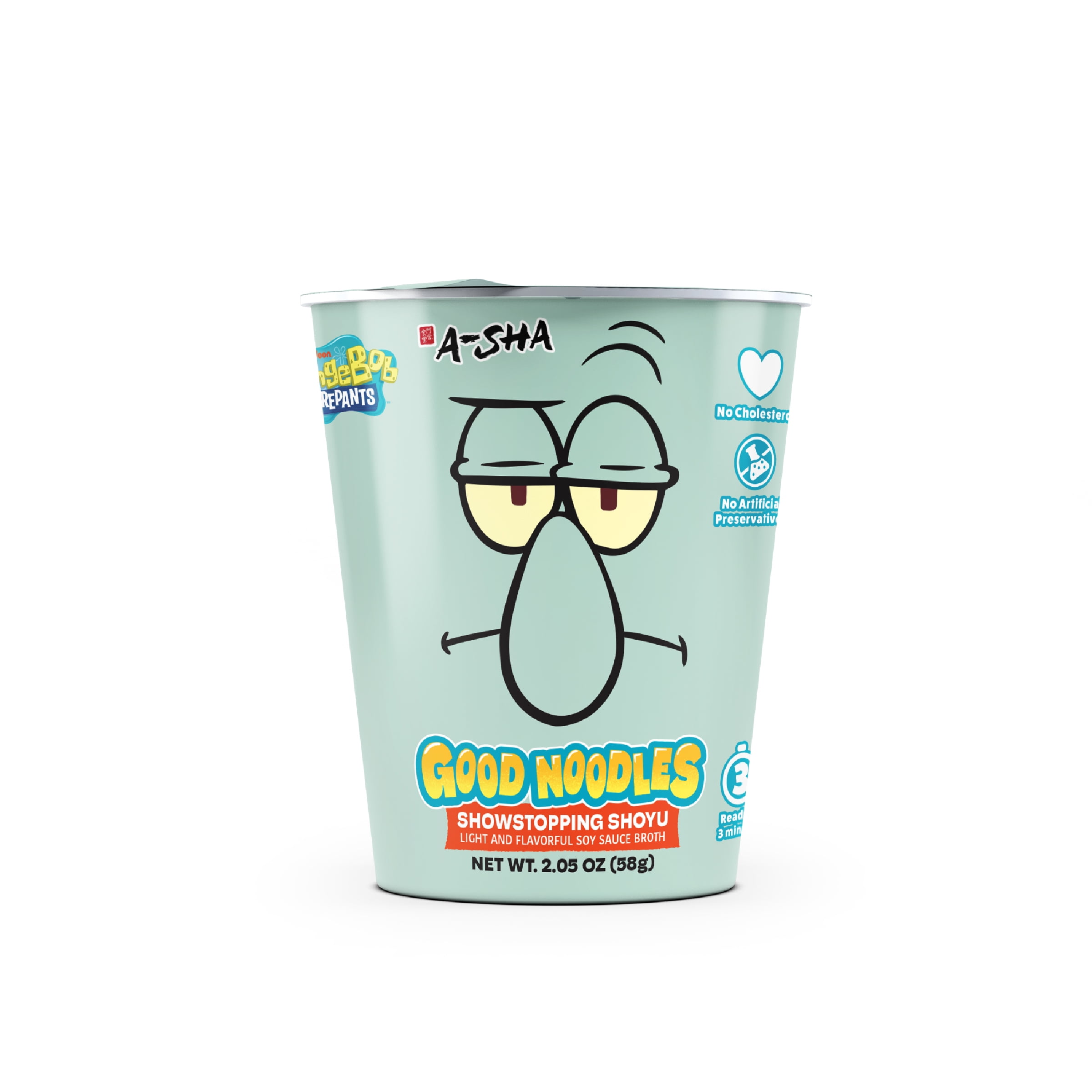 A-Sha & SpongeBob Squarepants Good Noodles (6 Pack) | Squidward Showstopping Shoyu Flavor  | Better For You Microwaveable Ramen Soup Mix