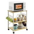 thumbnail image 1 of Mr IRONSTONE 3-Tier Kitchen Bakers Rack Utility Microwave Oven Stand Storage Cart Workstation Shelf(Light Beige Top+White Metal Frame), 1 of 5