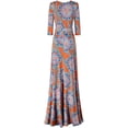 thumbnail image 2 of Bon Rosy, Women's, 3/4 Sleeve V-Neck Printed Maxi Faux Wrap Dress, Rust Navy, M, 2 of 3