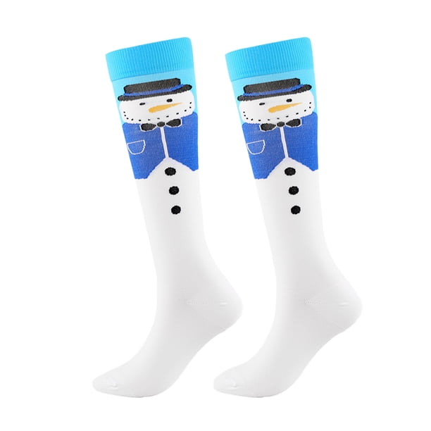 Minnieouse 1 par de calcetines de nailon con temática navideña para hombres y mujeres, calcetín cálido transpirable de tubo largo para banquetes, medias Medias muñeco de nieve azul Minnieouse AP012906-04