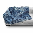 thumbnail image 3 of Urban Graffiti Soft Flannel Fleece Throw Blanket, Xenomorph Alien and Skull on Aquatic Shaded Street Art, Cozy Plush for Indoor and Outdoor Use, 70" x 90", Navy Blue and Pale Blue, by Ambesonne, 3 of 6