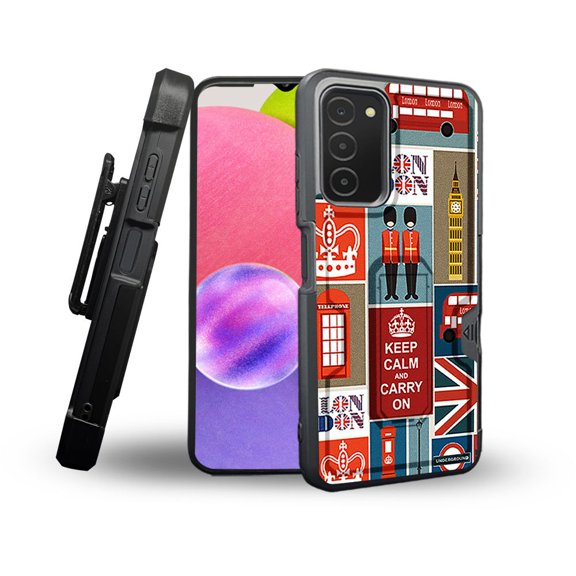 ANJ  Rugged Shockproof Holster Case Card Slot Kickstand   Tempered Glass Cover for Samsung Galaxy A03s - Keep Calm in UK