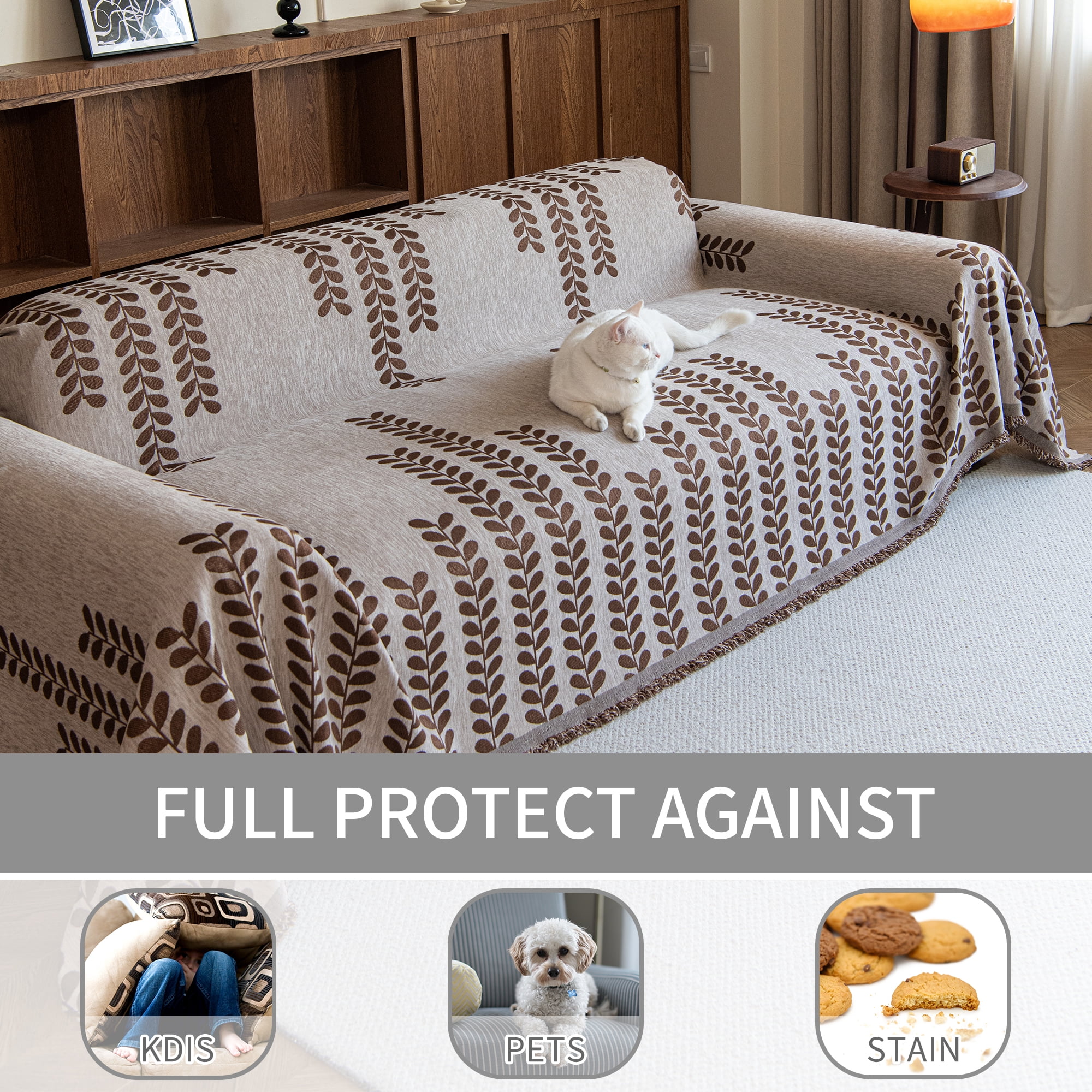 Smuge Sofa Cover Couch Cover Protector Slipcover, L Shape 3 Cushion Throw Sofa Towel Furniture Cover for Dogs Cats Home Decor (71"x 118", Light Coffee)