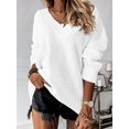 thumbnail image 2 of Women'S Loose Sweater V Neck Long Sleeve Shirt Casual Autumn and Winter Tops White XXXL, 2 of 7