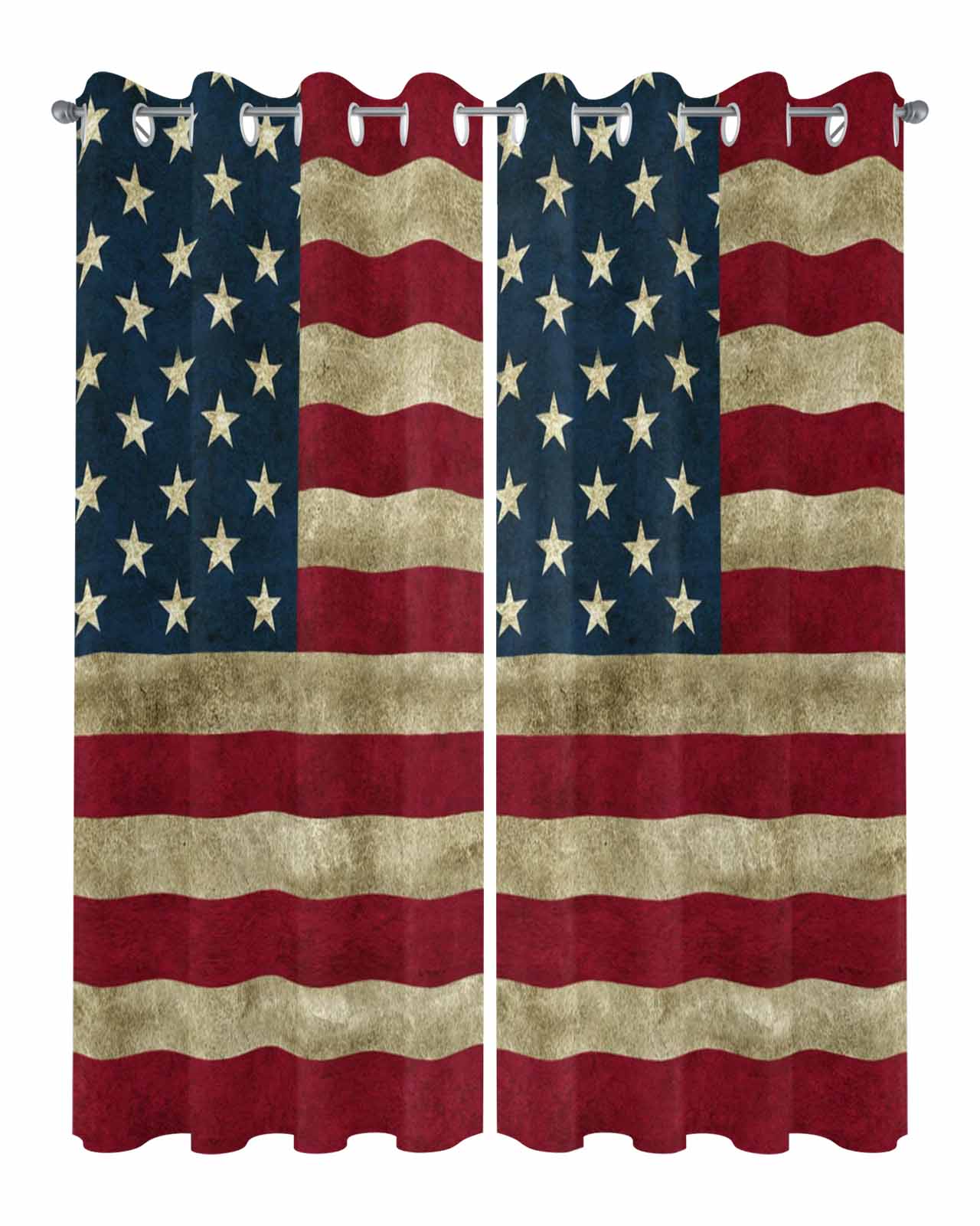 Vintage Red American Flag Outdoor Curtains for Patio, US Flag Stripe Retro Starts Privacy Drapes Grommet Waterproof Outside Curtains for Porch/Cabana/Balcony 54"x 108", 2 Panel