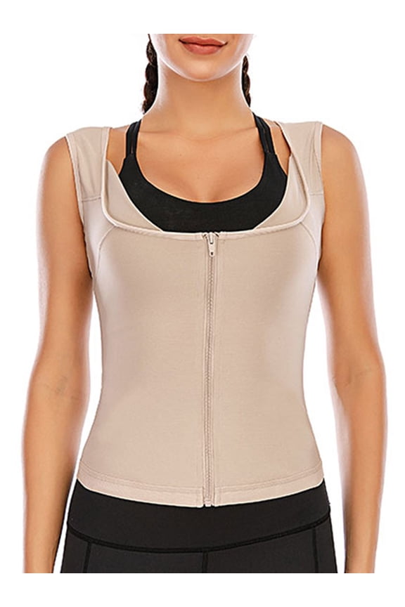 Women's Sauna Workout Tank Top Hot Sweat Vest Tummy Control Body Shaper Slimming Waist Vest with Zipper