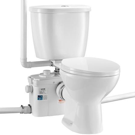 VEVOR Macerating Toilet System with Powerful 800W Macerator Pump, Rear Discharge and Upflush Toilet For Basement, Dual Flush Water Disposal, Macerating Toilet System Kit with 4-Inlet, Space Saving
