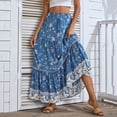 thumbnail image 4 of Women's Boho Floral Print Maxi Skirt Elastic High Waist  Tiered Skirt Summer Ruched A Line Flowy Beach Long Skirt, 4 of 10