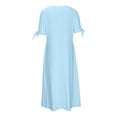 thumbnail image 4 of Moxiu Womens Eyelet Casual Summer Dress Crewneck Boho Embroidery Maxi Dresses Pleated Long Dress Vacation Dresses 2025 Light Blue,S, 4 of 4