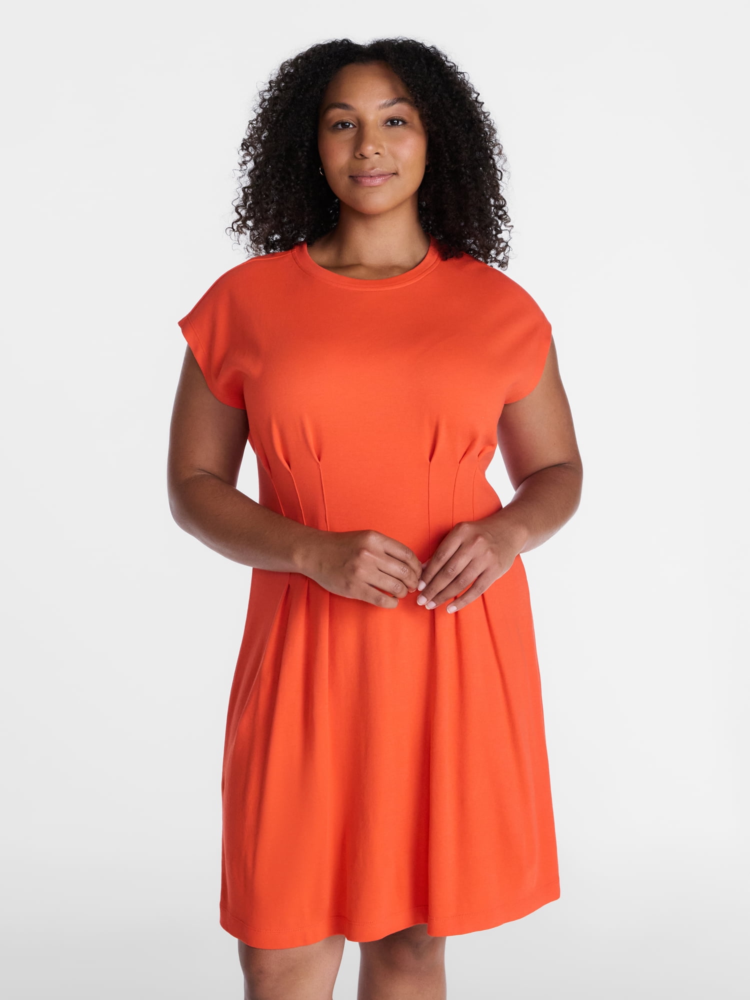 Time and Tru Women's Pleat Waist Mini Dress, Sizes XS-XXXL