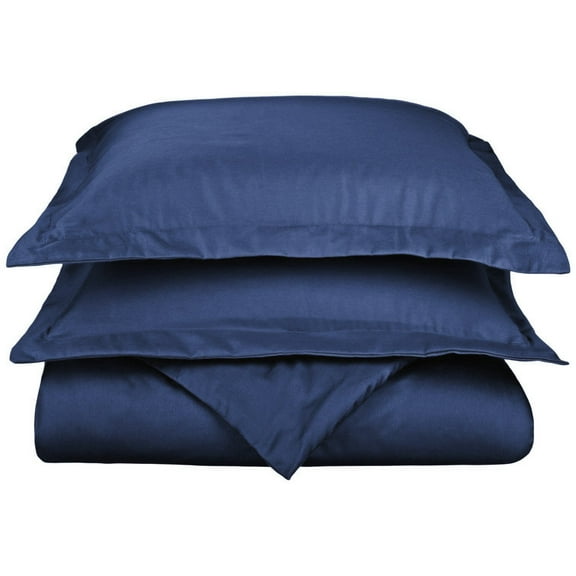 800-Thread Count Cotton-Rich Wrinkle-Resistant Solid Duvet Cover and Pillow Sham Set Navy Blue / Full/Queen