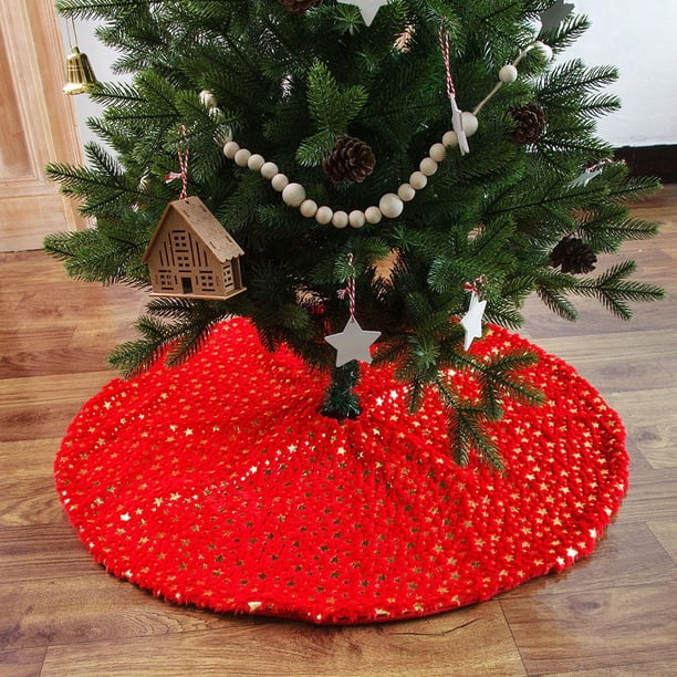 Shaggy Christmas Decor Christmas Tree Mat forma forma forma para Las Vacaciones de año de nuevo Red 90cm Soledad Falda de árbol