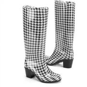 Women's Houndstooth Zip Rain Boots with Heel