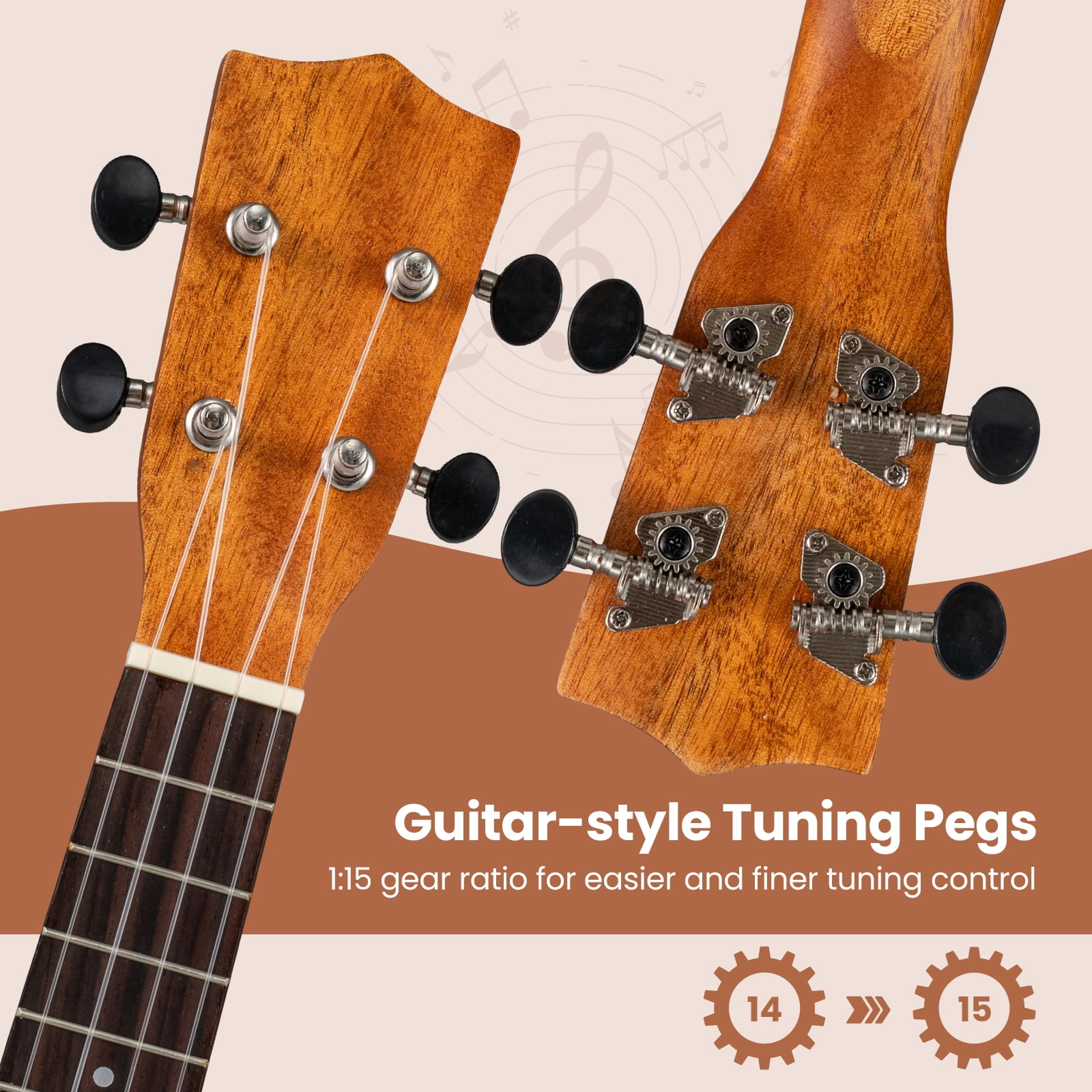 Costway 21" Soprano Mahogany Wooden Ukelele Set with Gig Bag, Pick, Adjustable Strap Natural