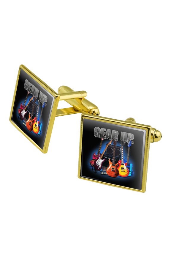 Electric Guitars Gear Up Rock and Roll Square Cufflink Set - Silver or Gold