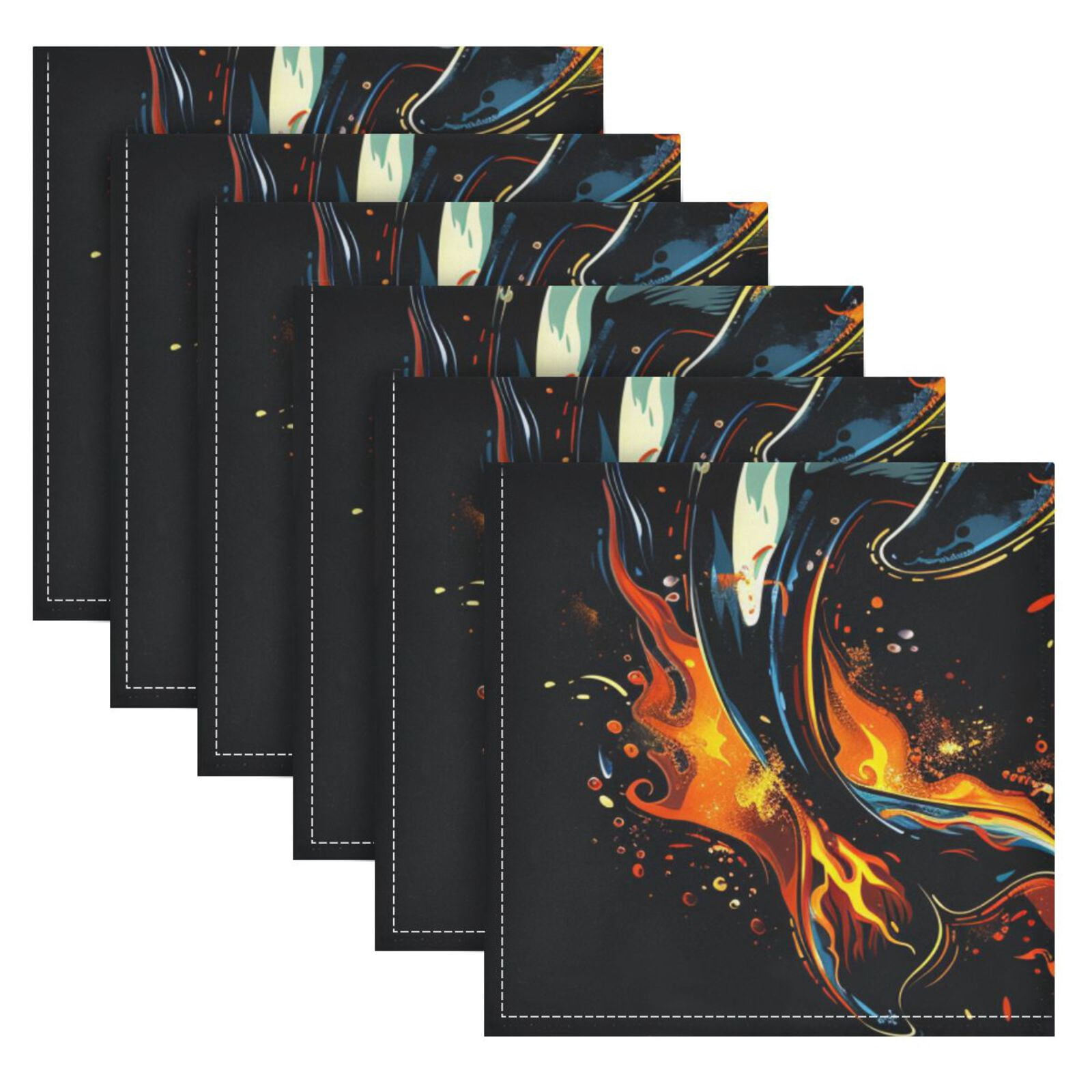 JSTEL Killer Whale Flame Cloth Napkins Set of 6, 20x20 Inch Washable and Reusable Napkin for Decoupage Dinner Party Everyday Use