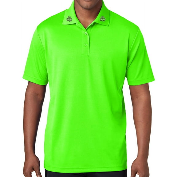Men's Irish Shamrock Collar Moisture-Wicking Polo Shirt, 3XL Neon Green