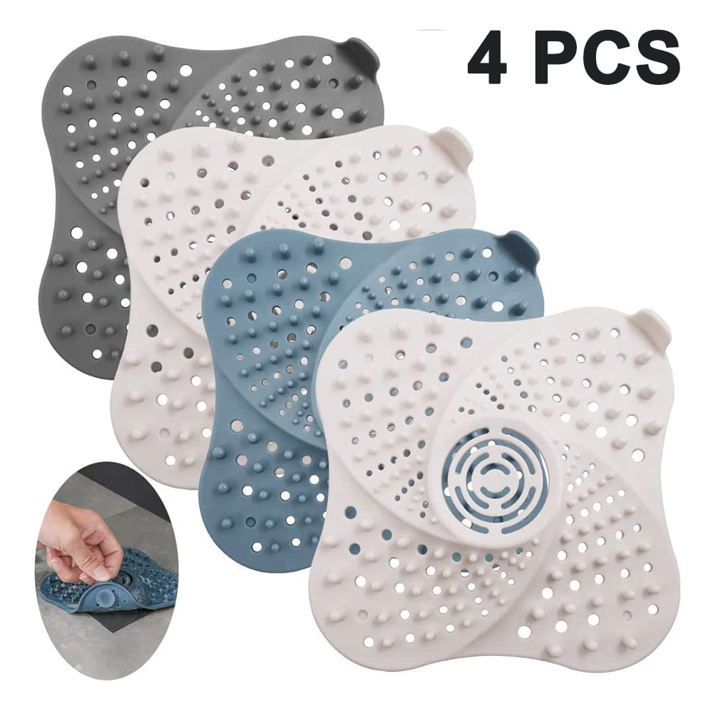 4Pack Swirl Square Hair Catcher Drain Strainer Covers, Silicone Bathtub