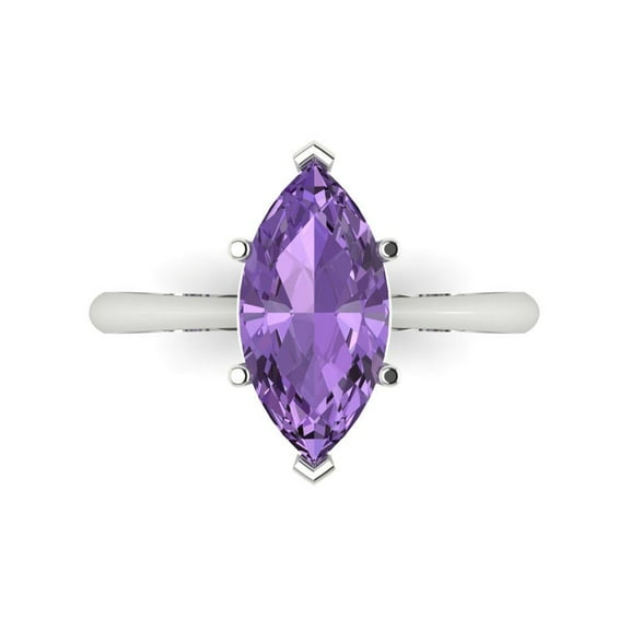 2.5 ctw Solitaire Anniversary Ring for Women | Marquise Cut Simulated Alexandrite | Hyperallergenic Solid 14K White Gold