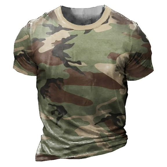 Limited Time Deal! Beshee Shirts for Men Summer Round Neck Camo Breathable Comfortable Pullover Short Sleeve T Shirt Mens Shirts Army Green L