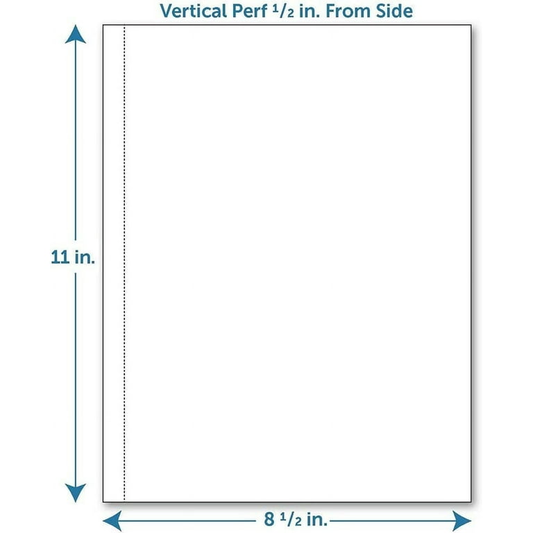 Perforated Paper, 1/2 Perforation Along 11 Side, Vertical on White 24#  Letter Size Copy Paper (Ream of 500) 