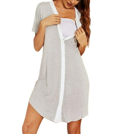 

Women s Nursing Sleepshirt Women Button-Front Nightshirt Short Sleeve Nightgown Breastfeeding Sleepwear S-2XL