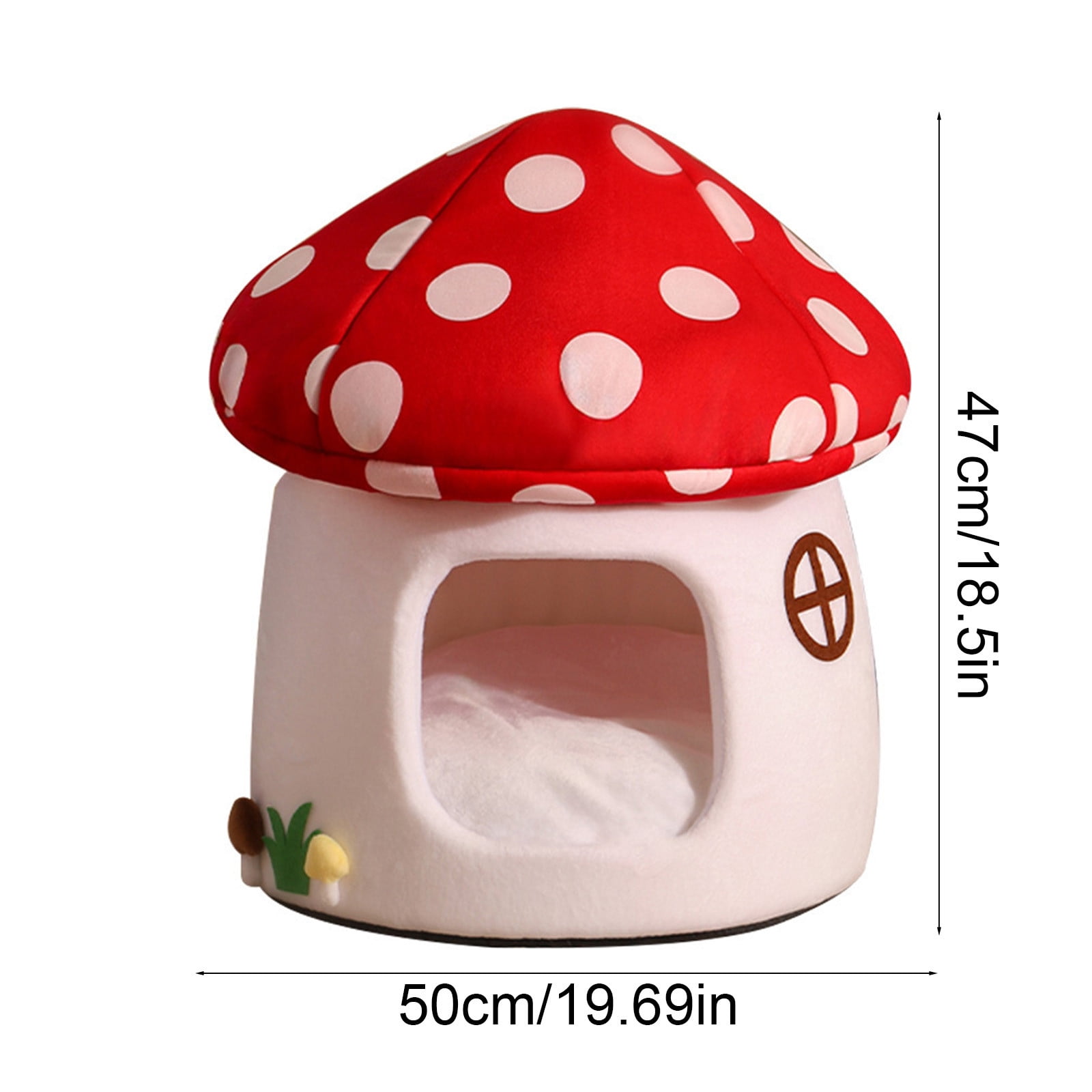 Comfortable Mushroom Cat Bed with Removable Cushion - Semi-Enclosed Cave Pet House for Indoor Cats and Small Dogs, Warm Washable Plush Den with Non-Slip Bottom, Cute Home Decor