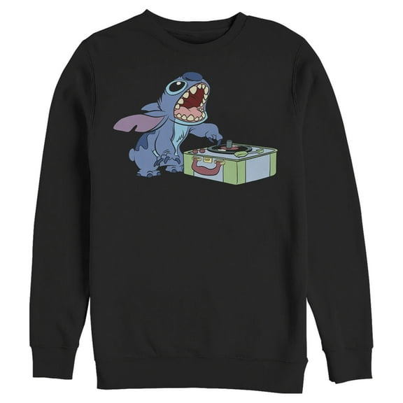 Men's Lilo & Stitch Record Scratch  Sweatshirt Black Medium