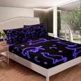 thumbnail image 2 of Black Cat Twin Sheets Set, Glowing Stars Moon Bed Sheets Set , Neon Purple Line Cat Sheets With Deep Pocket, Kawaii Kitten Flat Fitted Sheet, Cute Cartoon Cat Top Sheet Room Decor, 2 of 5