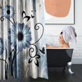 thumbnail image 4 of 4 Piece Shower Curtain Sets, Worn Wood Blue Flower Vintage Daisy with Non-Slip Rugs, Toilet Lid Cover and Bath Mat, for Bathroom Decor Set, 72" x 72", 4 of 11