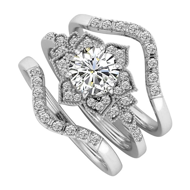 Dsscvnef Ensemble de Bagues de Mode pour Femmes Zircon Sculpté Bijoux Rétro Élégants Accessoires Empilables pour Filles 3 Pcs