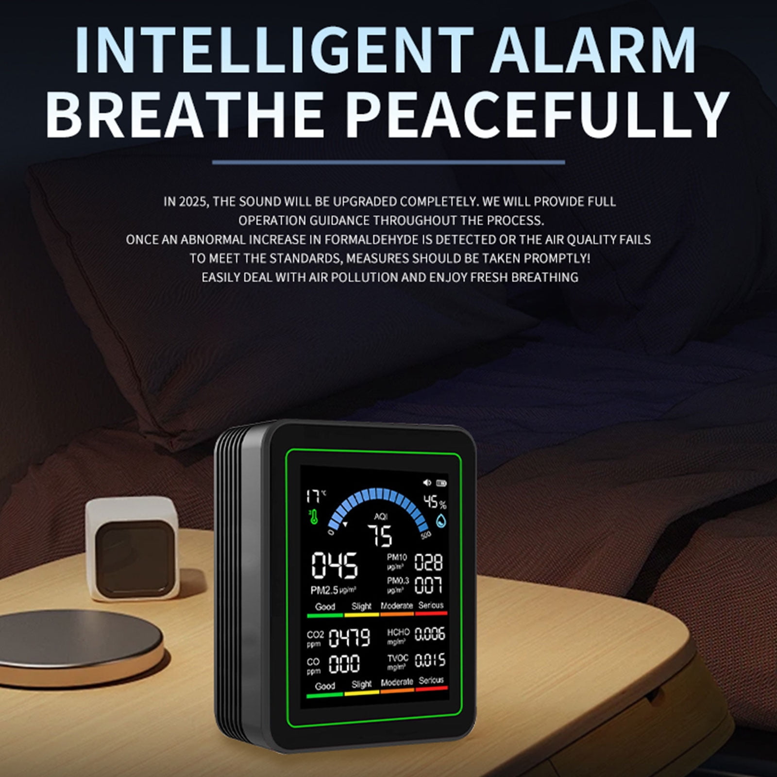 Air Quality Monitors, Detects PM2.5, CO2, PM10,PM 1.0, Formaldehyde,TVOC,Temperature and Humidity Air Quality