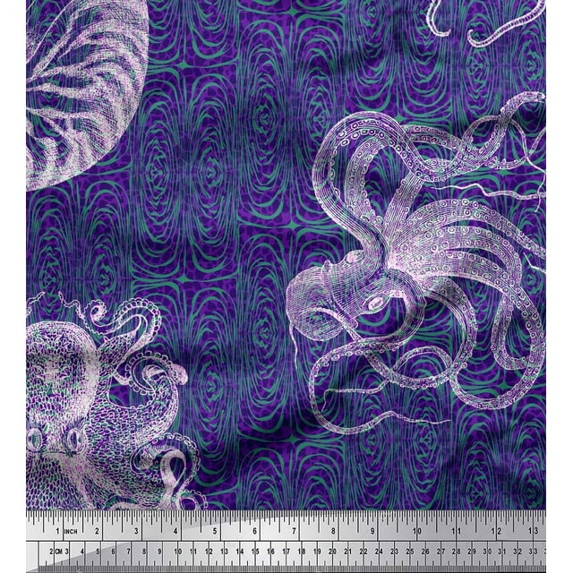 Soimoi Cotton Poplin Fabric Animal Skin,Shell & Octopus Ocean Decor Fabric Printed Yard 56 Inch Wide