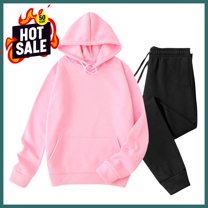 Sweatsuits 2pcs Sets Men Velvet Solid-Color Casual Loose Pocket Drawstring Long Pants Sweatshirt Long Sleeve Hooded Set,Pink M