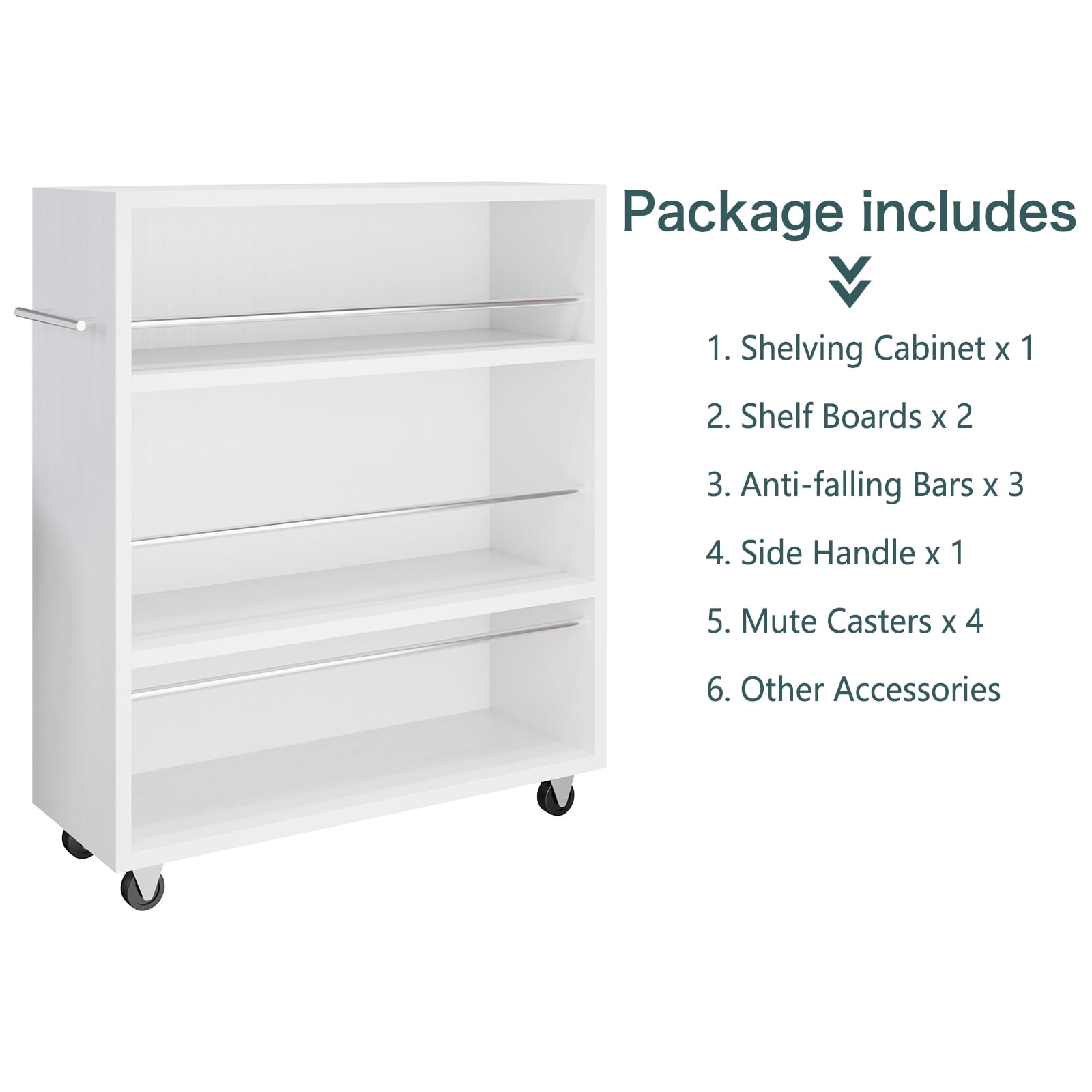 Wonline Modern Slim Storage Rolling Cart with 3-Tier Adjustable Shelving Organizer for Kitchen,Bathroom,Laundry Room(White)