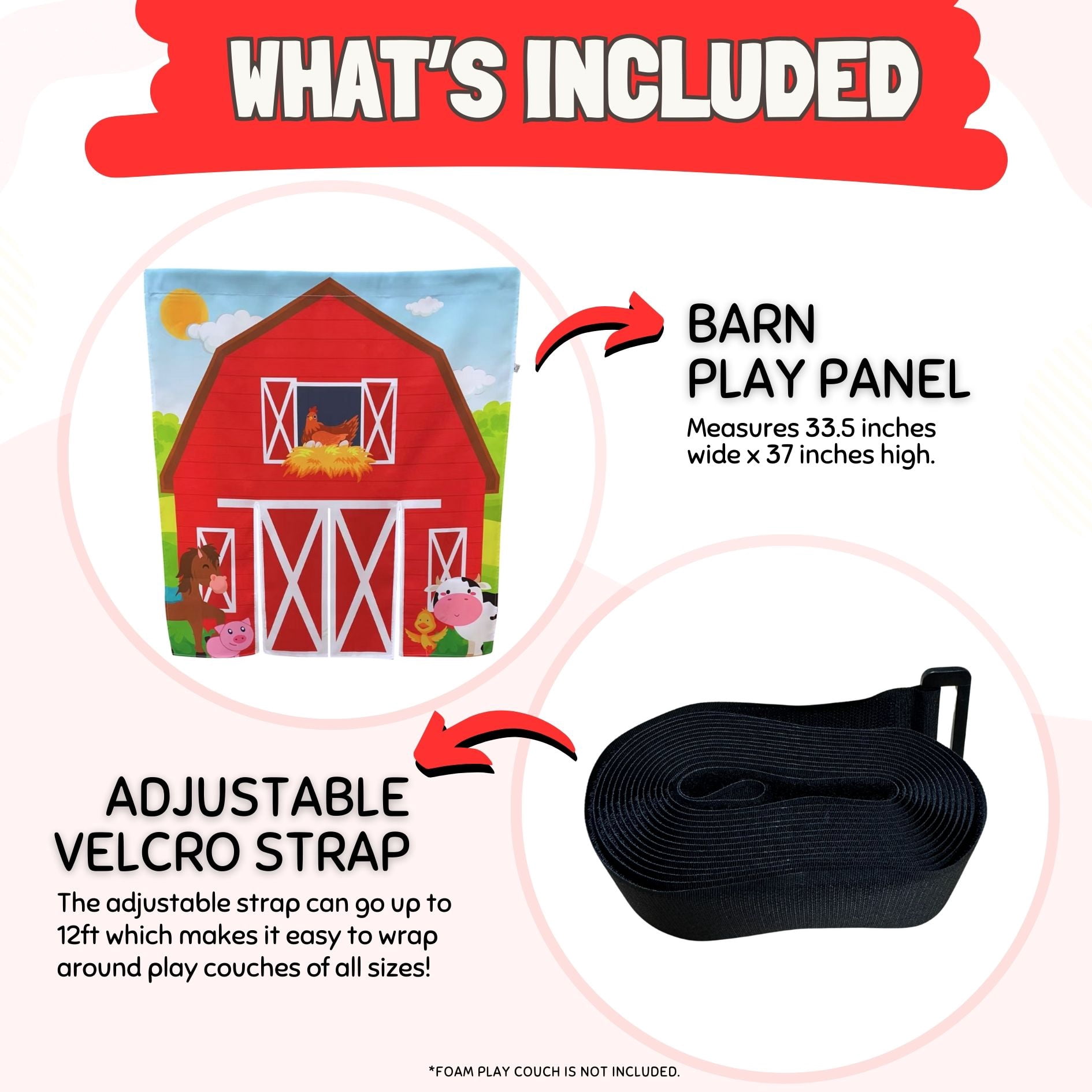 Children's Barn Play Panel for Kids Foam Play Couch by Couch Swag