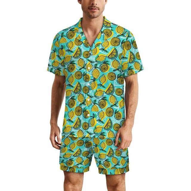 PRIYAL Men's Short Sleeve Pajama Sets Button Down Collar Sleepwear Soft Lounge Pjs Set Lightweight Men's Outfits