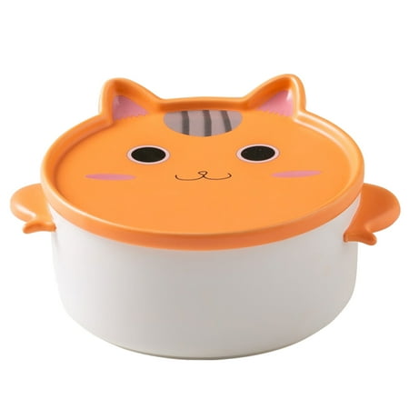 

1pc Ceramic Instant Noodle Bowl Cat Design Fruit Salad Bowl with Lid