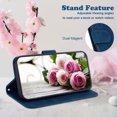 thumbnail image 4 of Allytechgroup Flower Embossed Flip Stand Cards Slots Shockproof Hand Wrist Wallet Case Cover for  Apple iPhone 15 Pro, Blue, 4 of 6