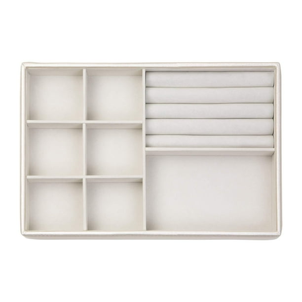 Bandeja organizadora apilable para joyas, 8 compartimentos con soporte para anillas, color champaña