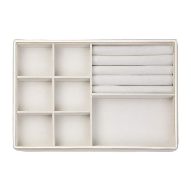 Bandeja organizadora apilable para joyas, 8 compartimentos con soporte para anillas, color champaña