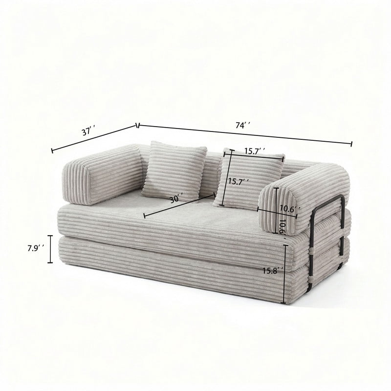 Compression Folding Boneless Sofa, Convertible Floor Sleeper Sofa, Futon Couch Bed, Modular Foam Frame Loveseat