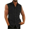 thumbnail image 2 of Handshe Men's Hawaiian Sleeveless Solid Color Linen Button - Up Shirt with Lapel Pocket Beach Shirt, 2 of 3