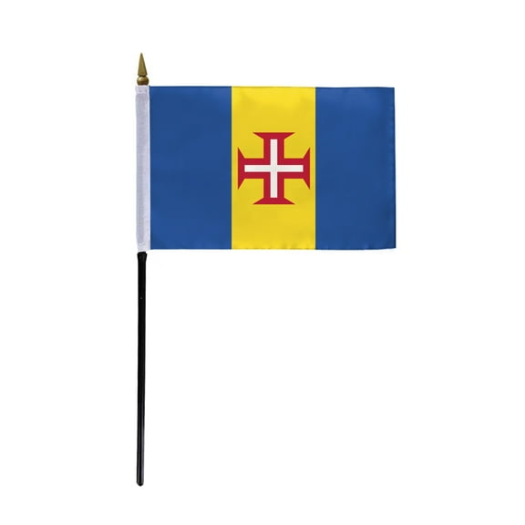 AGAS Madeira Flag 4x6 inch - 11" Plastic Pole 100% Polyester Stitched Edges Portugal Maderian National Mini Flag on a Stick
