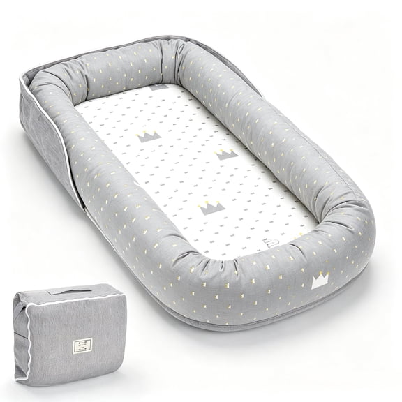 Tiktiger Infant Lounger,Portable Breathable Baby Lounger Adjustable U-Shaped Safety Bumper for Cozy Comfort - Crown Ash