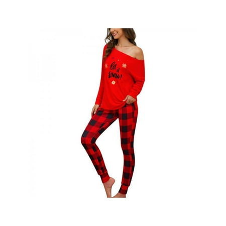 

Women Christmas New Year Tops+Plaid Pants Pajamas 2PCs Set