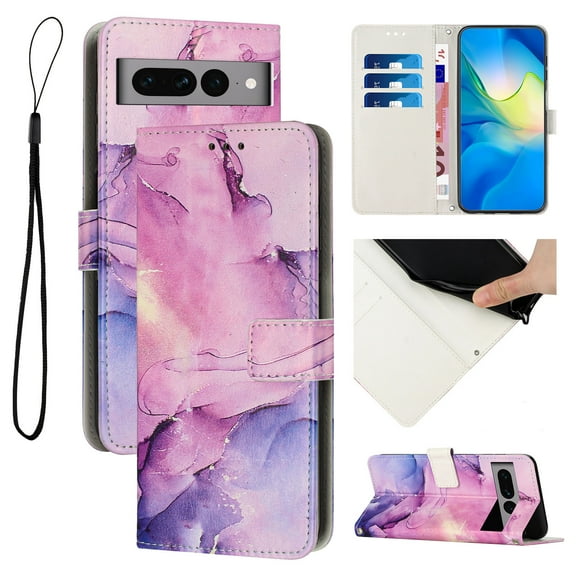 Nalacover for Google Pixel 8 Pro Marble Pattern Wallet Case with Credit Card Slots Holder Kickstand Cover, Soft Silicone Shokcproof Anti-Fall Premium PU Leather Magnetic Clasp Flip Case, Purple
